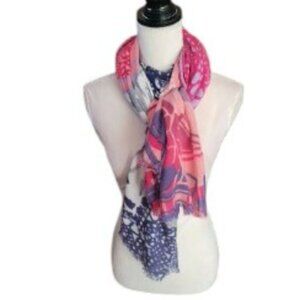 Beautifull Navy Blue, Pink, Gray & Tan Scarf with Fringe